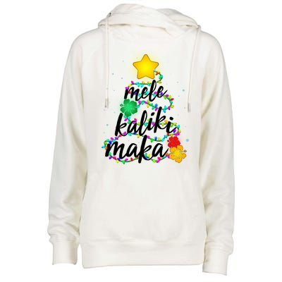 Hawaiian Christmas Mele Kaliki Maka Hibiscus Tree Womens Funnel Neck Pullover Hood