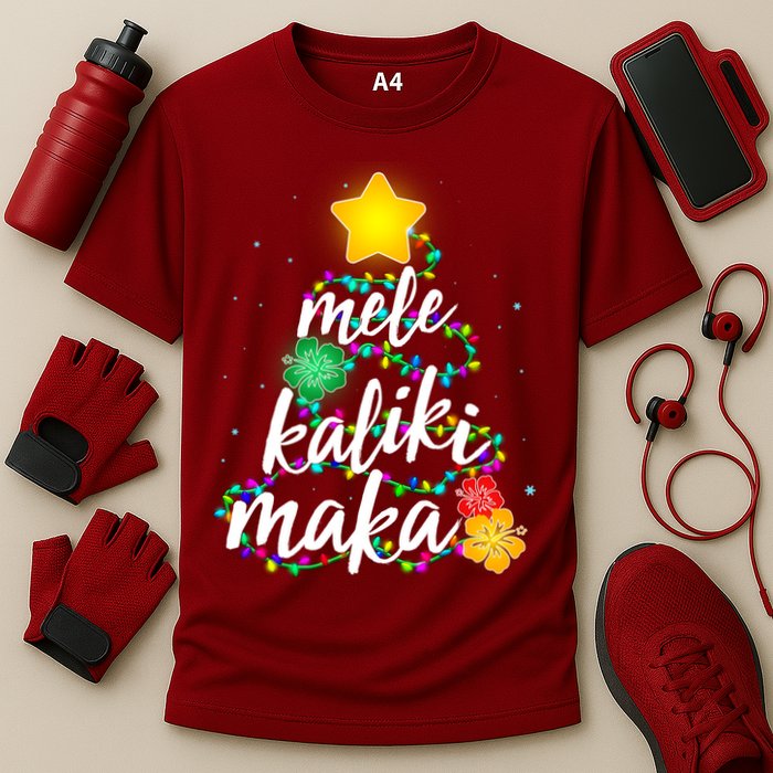 Hawaiian Christmas Mele Kaliki Maka Hibiscus Tree Cooling Performance Crew T-Shirt
