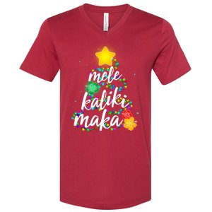 Hawaiian Christmas Mele Kaliki Maka Hibiscus Tree V-Neck T-Shirt