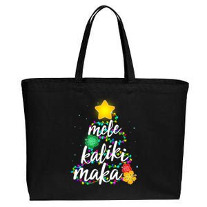 Hawaiian Christmas Mele Kaliki Maka Hibiscus Tree Cotton Canvas Jumbo Tote