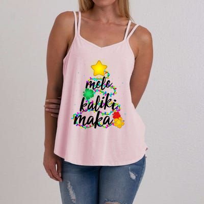 Hawaiian Christmas Mele Kaliki Maka Hibiscus Tree Women's Strappy Tank