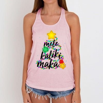 Hawaiian Christmas Mele Kaliki Maka Hibiscus Tree Women's Knotted Racerback Tank