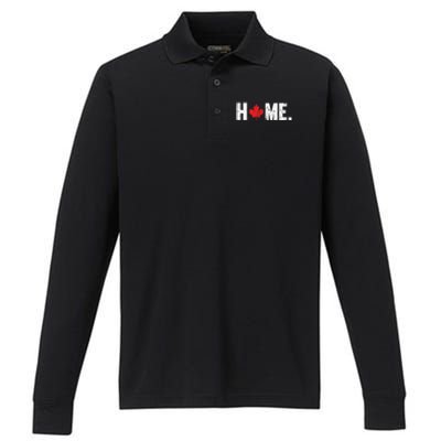 Home Canada Maple Leaf Distressed Gift Performance Long Sleeve Polo