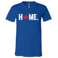 Home Canada Maple Leaf Distressed Gift V-Neck T-Shirt