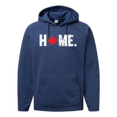 Home Canada Maple Leaf Distressed Gift Performance Fleece Hoodie