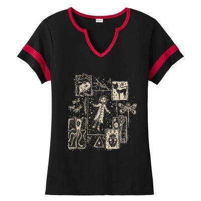 Horror Coraline Movie Ladies Halftime Notch Neck Tee