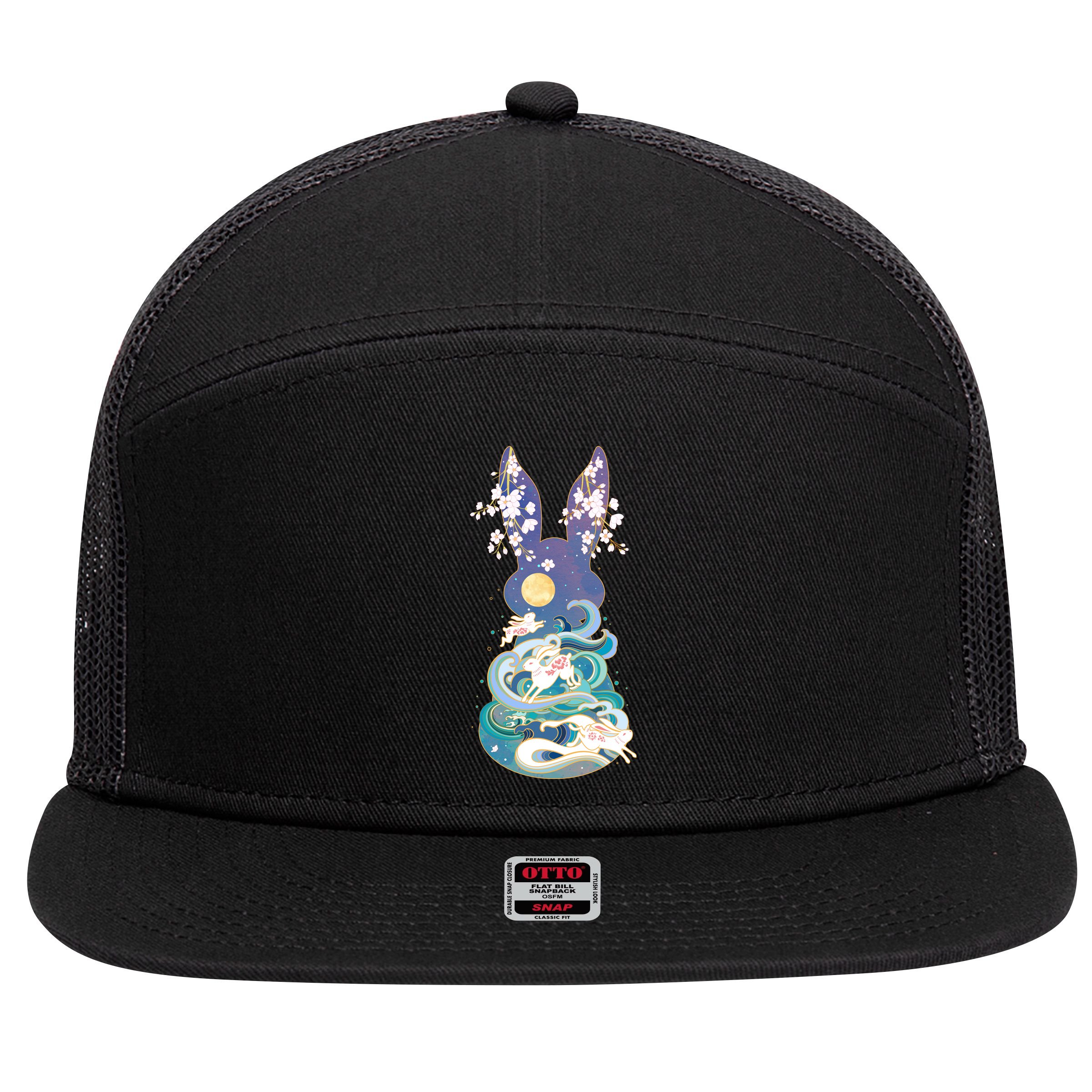 Happy Chinese New Year Year Of The Rabbit 7 Panel Mesh Trucker Snapback Hat