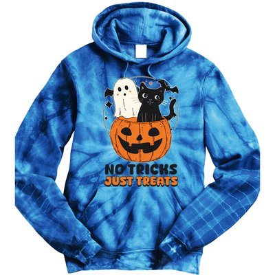 Halloween Cat No Tricks Just Treats Gift Tie Dye Hoodie