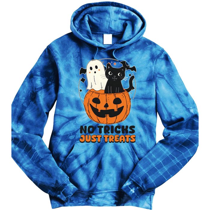 Halloween Cat No Tricks Just Treats Gift Tie Dye Hoodie