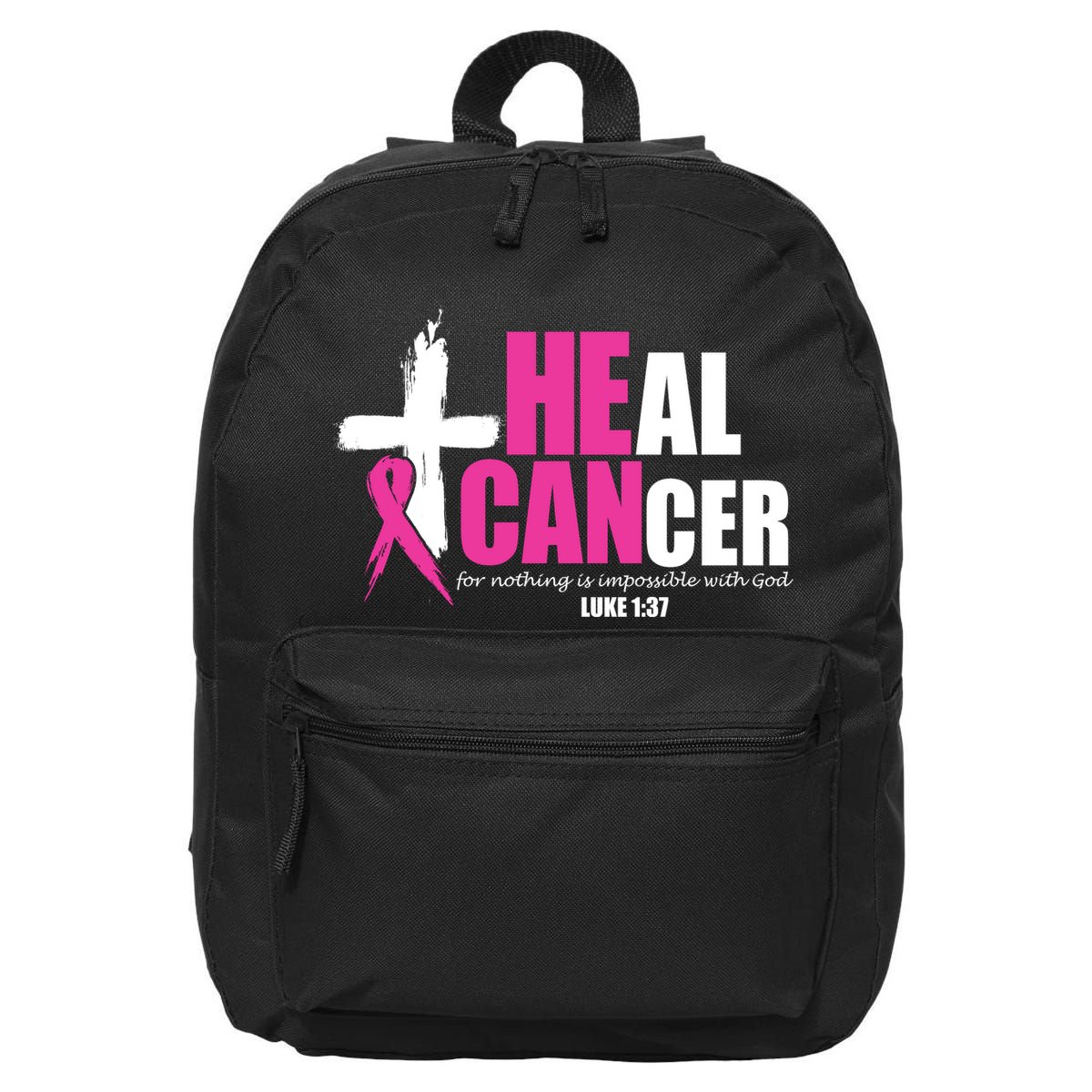 Heal Cancer Nothing Is Impossible With God Breast 16 in Basic Backpack