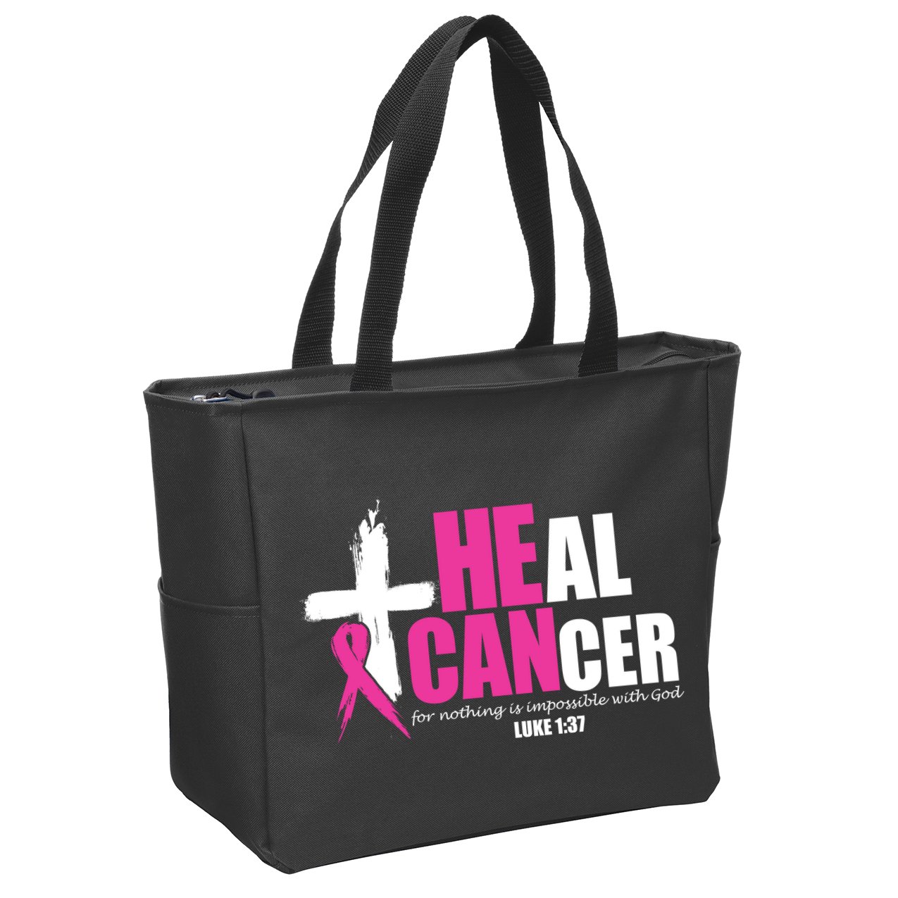 Heal Cancer Nothing Is Impossible With God Breast Zip Tote Bag