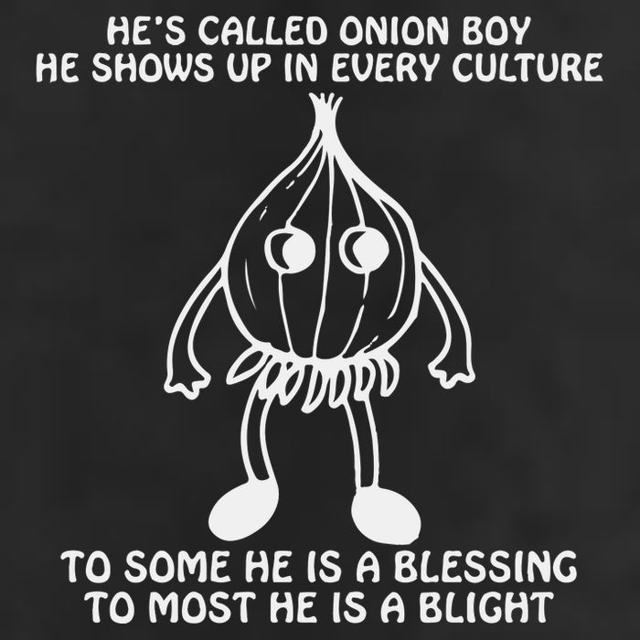 He’S Called Onion Boy He Shows Up In Every Culture 7 Panel Mesh Trucker Snapback Hat