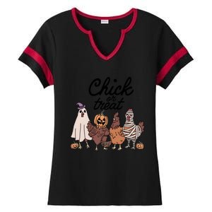 Halloween Chick Or Treat Funny Chicken Lover Ladies Halftime Notch Neck Tee