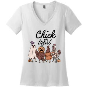 Halloween Chick Or Treat Funny Chicken Lover Women's V-Neck T-Shirt