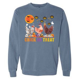 Halloween Chick Or Treat Pumpkin Chicken Girl Farmer Garment-Dyed Sweatshirt