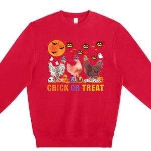 Halloween Chick Or Treat Pumpkin Chicken Girl Farmer Premium Crewneck Sweatshirt