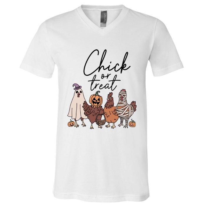 Halloween Chick Or Treat Halloween Chicken Halloween Funny Chicken V-Neck T-Shirt