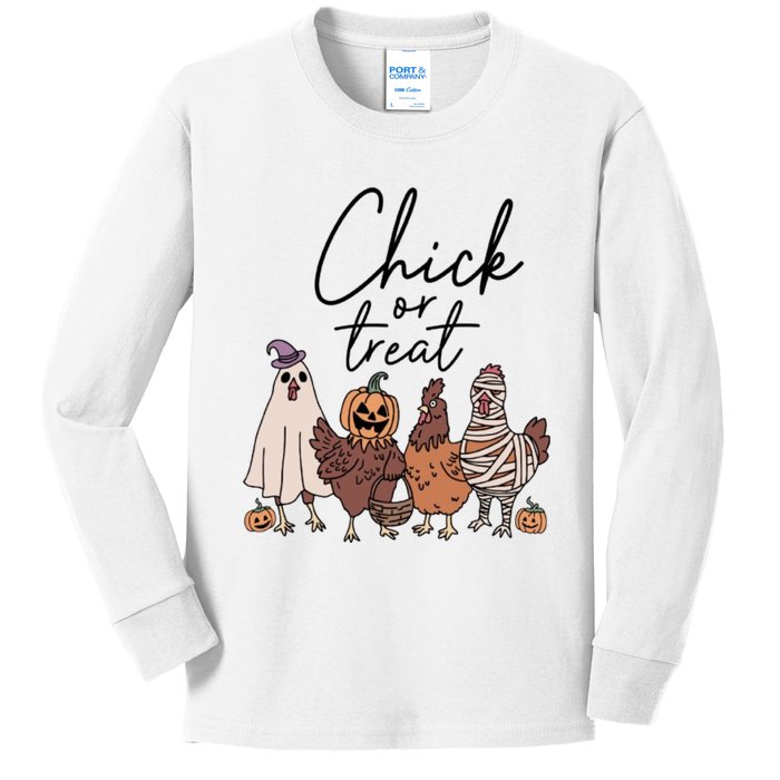 Halloween Chick Or Treat Halloween Chicken Halloween Funny Chicken Kids Long Sleeve Shirt