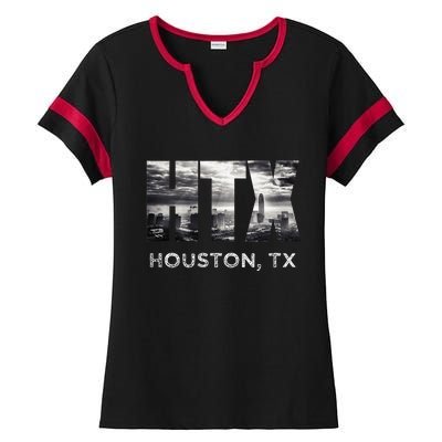 Htx City Of Houston Skyline Art Downtown Texas Souvenir Ladies Halftime Notch Neck Tee