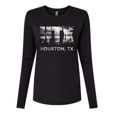 Htx City Of Houston Skyline Art Downtown Texas Souvenir Womens Cotton Relaxed Long Sleeve T-Shirt