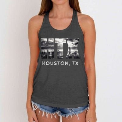 Htx City Of Houston Skyline Art Downtown Texas Souvenir Women's Knotted Racerback Tank