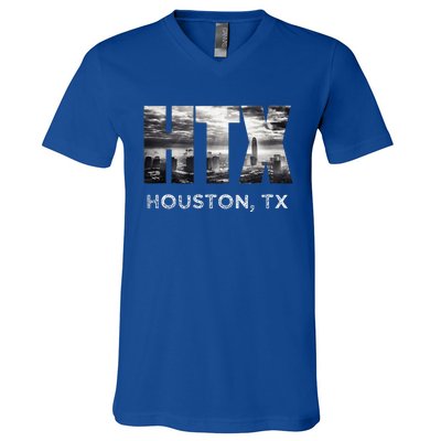 Htx City Of Houston Skyline Art Downtown Texas Souvenir V-Neck T-Shirt