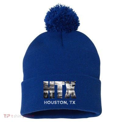 Htx City Of Houston Skyline Art Downtown Texas Souvenir Pom Pom 12in Knit Beanie