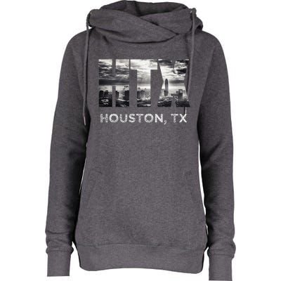 Htx City Of Houston Skyline Art Downtown Texas Souvenir Womens Funnel Neck Pullover Hood