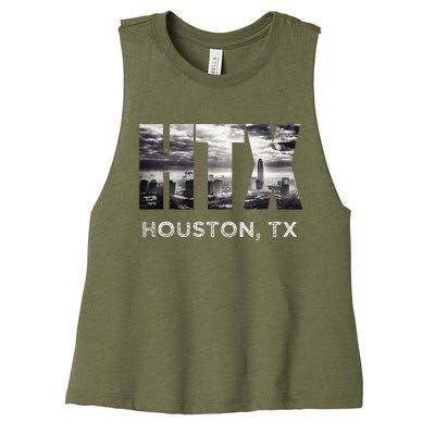 Htx City Of Houston Skyline Art Downtown Texas Souvenir Women's Racerback Cropped Tank