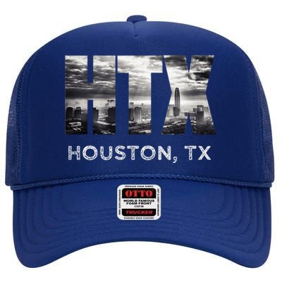 Htx City Of Houston Skyline Art Downtown Texas Souvenir High Crown Mesh Back Trucker Hat