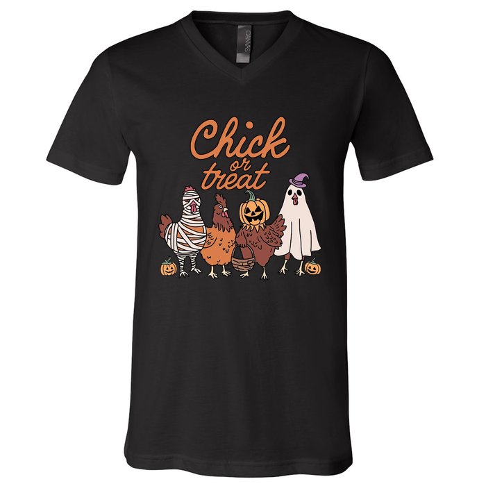 Halloween Chick Or Treat Halloween Chicken V-Neck T-Shirt