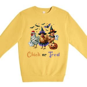 Halloween Chick Or Treat Pumpkins Chickens Farmer Funny Premium Crewneck Sweatshirt