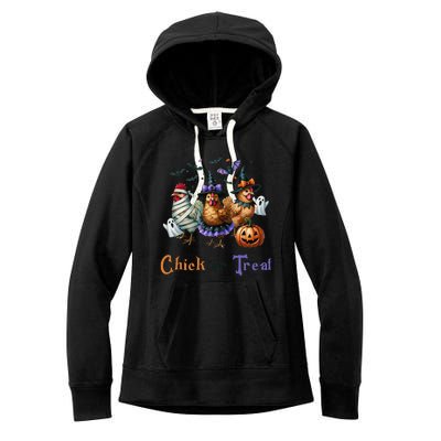 Halloween Chick Or Treat Pumpkins Chickens Farmer Funny Women's Fleece Hoodie