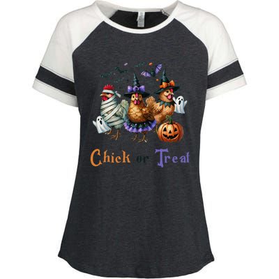 Halloween Chick Or Treat Pumpkins Chickens Farmer Funny Enza Ladies Jersey Colorblock Tee