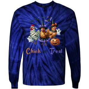 Halloween Chick Or Treat Pumpkins Chickens Farmer Funny Tie-Dye Long Sleeve Shirt