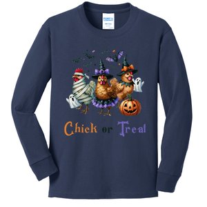 Halloween Chick Or Treat Pumpkins Chickens Farmer Funny Kids Long Sleeve Shirt