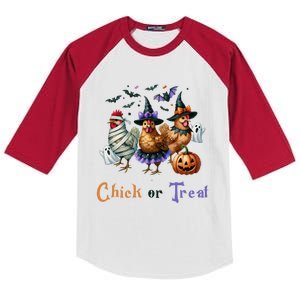 Halloween Chick Or Treat Pumpkins Chickens Farmer Funny Kids Colorblock Raglan Jersey