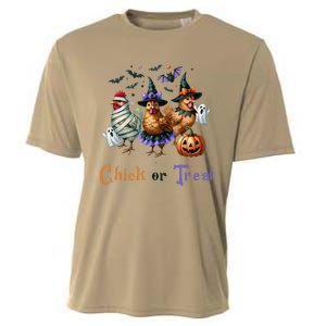 Halloween Chick Or Treat Pumpkins Chickens Farmer Funny Cooling Performance Crew T-Shirt