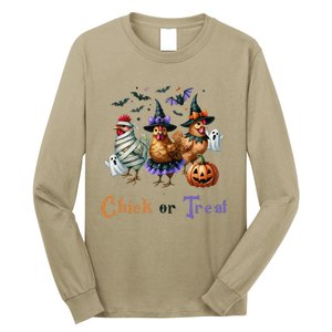 Halloween Chick Or Treat Pumpkins Chickens Farmer Funny Long Sleeve Shirt