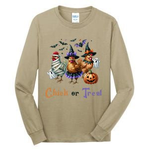 Halloween Chick Or Treat Pumpkins Chickens Farmer Funny Tall Long Sleeve T-Shirt