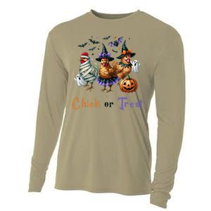 Halloween Chick Or Treat Pumpkins Chickens Farmer Funny Cooling Performance Long Sleeve Crew