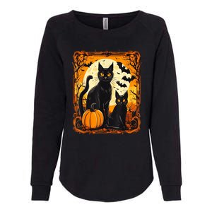 Halloween Cat Orange Moon And Bats And Scary Pumpkins Womens California Wash Sweatshirt