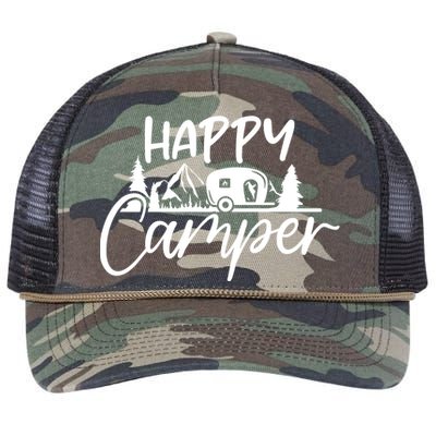 Happy Camper Outdoors Nature Retro Rope Trucker Hat Cap