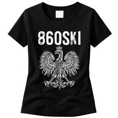 Hartford Connecticut Polish Eagle Flag Pride 860 Area Code Womens T-Shirt