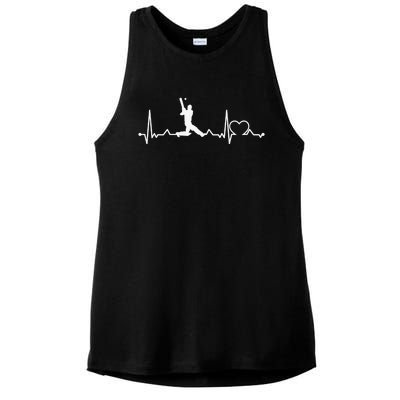 Heartbeat Cricket Player Cricketer Bowler Pitch Ladies PosiCharge Tri-Blend Wicking Tank