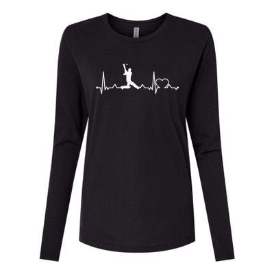 Heartbeat Cricket Player Cricketer Bowler Pitch Womens Cotton Relaxed Long Sleeve T-Shirt