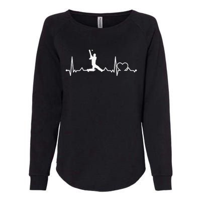 Heartbeat Cricket Player Cricketer Bowler Pitch Womens California Wash Sweatshirt