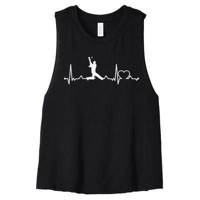 Heartbeat Cricket Player Cricketer Bowler Pitch Women's Racerback Cropped Tank