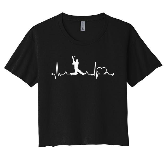 Heartbeat Cricket Player Cricketer Bowler Pitch Women's Crop Top Tee