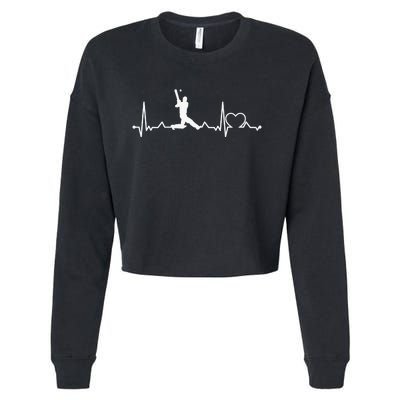 Heartbeat Cricket Player Cricketer Bowler Pitch Cropped Pullover Crew